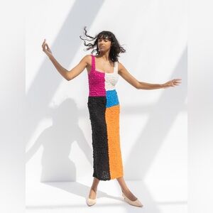 Mara Hoffman Colorblock Textured Midi Dress in Pink, Black, Orange, Blue, Cream